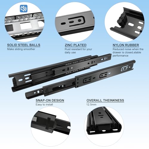 22 inch Drawer Slides 6 Pairs (12pcs) Full Extension Ball Bearing Drawer Rails Side Mount 3 fold Metal Dresser Runners for File Cabinet Trash Can Kitchen Wardrobe Glides 22" Black 100 LB Capacity - size: 22inch-550mm
