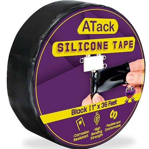 ATack Silicone Self-Fusing Tape, 1-Inch x 36-Foot (Black) Waterproof Professional Grade Weatherproof Self-Fusing Silicone Rubber Sealing Wrap Tape for Hose, Pipe, Plumbing Emergency Repair 25 Mil - color: Black