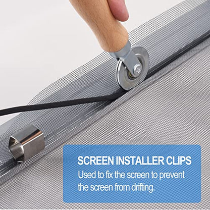 BAYTORY Upgrade Window Screen Repair Kit, Steel/Nylon Roller Tool with Bearing, Spline Removal Hook and 12Pcs Screen Clips Replacement for Installing Door Mesh Screens - style: Nylon & Stainless Steel & Screen Holder Clips & Spline Removal Hook