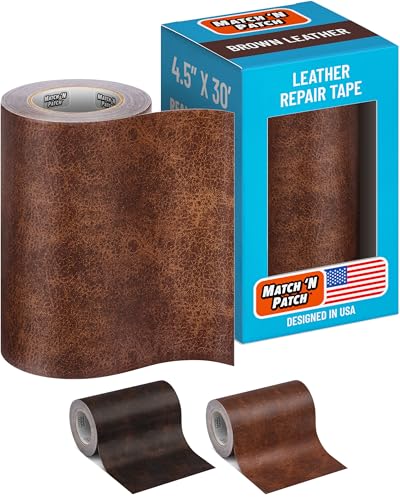 MATCH 'N PATCH Leather Repair Tape - Brown (4.50 inch x 30 feet) - Realistic Faux Leather Patches for Couch, Sofa, Upholstery, Car Seats & Other Furniture, Vinyl Repair Kit, Self Adhesive Patch - color: Brown, size: 4.5" x 30'