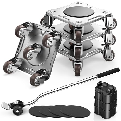 Furniture Movers with 5 Wheels 360° Rotatable Universal Wheels, Furniture Lifter for Easy Moving, Heavy Duty Dolly with Carbon Steel Panel Max Load 1100LBS - size: 5×5 in B