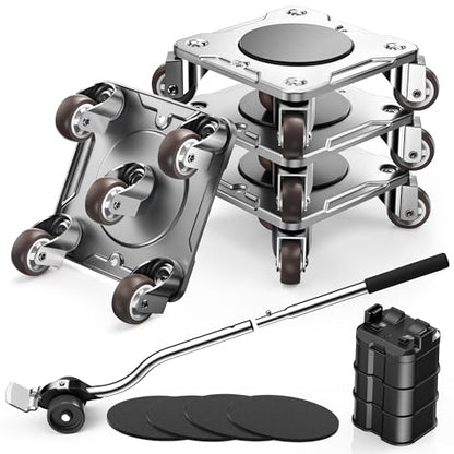 Furniture Movers with 5 Wheels 360° Rotatable Universal Wheels, Furniture Lifter for Easy Moving, Heavy Duty Dolly with Carbon Steel Panel Max Load 1100LBS - size: 5×5 in B