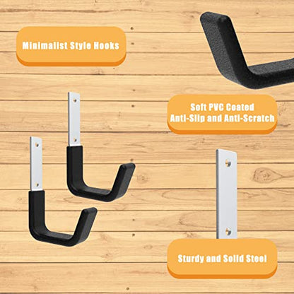 Heavy Duty Garage Utility Hooks - Wall Mount Multi-Use Storage Hooks for Hose, Bike, Chainsaw, Leaf Blower, Ladder Hanger (2 Small) - size: 2 Small