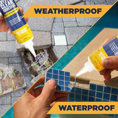 [2-Pack] Clear Construction Adhesive, Max Strength — 2.5 oz Crystal Clear Fast-Drying Waterproof Glue & Sealer for Wood, Tile, Metal, Concrete, Glass & More, Multi-Surface DIY Repair, American Owned