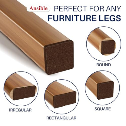 Ansible 60 PCS Felt Furniture Pads 1", Felt Pads for Chair Leg Floor Protectors for Hardwood Floors Square (Brown) - size: 60 PCS 1" Brown, Square