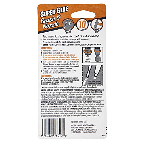 Gorilla Super Glue with Brush & Nozzle Applicator, 10 Gram, Clear, (Pack of 7) - size: 24 - Pack