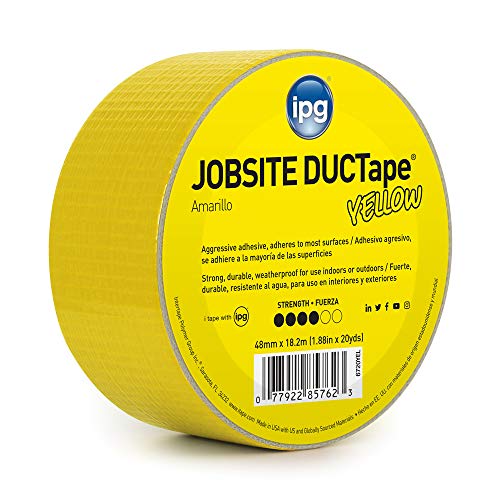 IPG JobSite DUCTape, Colored Duct Tape, 1.88" x 20 yd, Yellow (Single Roll) - color: Yellow, size: 1.88" x 20 yd