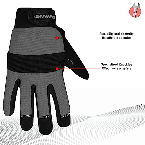 SAWANS Safety Work Gloves Gardening Working Gloves Mens Women Mechanic Construction Utility Flexible Padded Palm Protection - size: Large