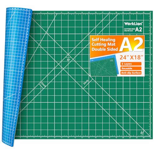 WORKLION 18'' x 24'' Large Self Healing PVC Cutting Mat, Double Sided, Gridded Rotary Cutting Board for Craft, Fabric, Quilting, Sewing, Scrapbooking - Art Project… - color: Green/Blue, size: 24"L x 18"W