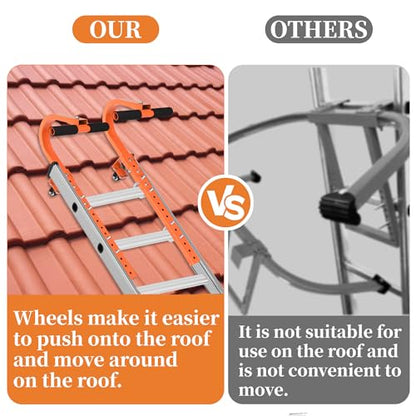 Ladder Roof Hook with Wheel Ladder Hooks for Roof Ridge, Ladder Roof Stabilizer Heavy Duty Steel, Rubber Grip T-Bar for Damage Prevention 9.4lb - size: For Roofs