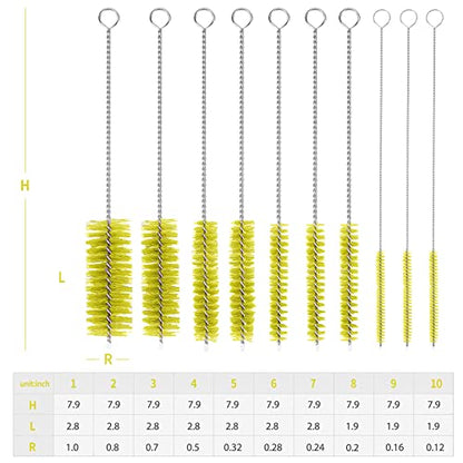 CiaraQ Bottle Cleaning Brushes, 8 Inch Nylon Tube Brush Set, Cleaner for Narrow Neck Bottles Cups with Hook, Set of 10pcs. - color: Yellow, size: 8.0 Inch (10pcs)