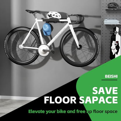 Bike Wall Mount Rack Indoor Bike Storage Garage Bike Rack Wall Mount with Shelf and Hooks Store Your Helmet and Shoes for a Single Road, Mountain or Other Bicycle (Fit Crank Bicycle,16" Stud) - size: Small Size ,16" Stud