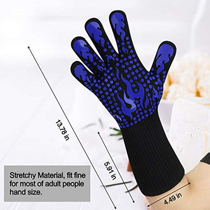 Comsmart BBQ Gloves, 1472F Heat Resistant Silicone Non-Slip Oven Mitts, Long Kitchen Gloves Perfect for Grilling, Cooking, Baking, Cutting, Blue - color: Blue, size: long