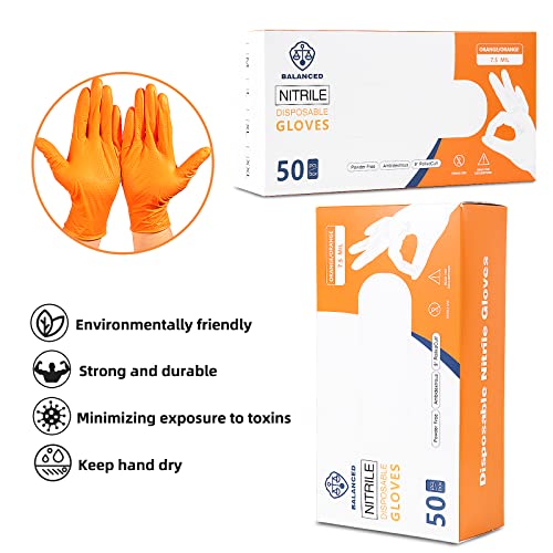 LOGO Orange Disposable Nitrile Gloves-7.5mil Grip Diamond Textured heavy duty automotive mechanic compostable (50pcs/box)