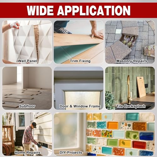 Heavy Duty Construction Adhesive, 8.8 oz Strong Cement Glue for Concrete, Tile, Wood, Stone, Walls, Floors & More – Waterproof Indoor/Outdoor Construction Glue