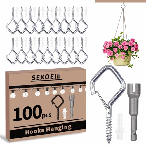 100 PCS Silver Eye Screw Hooks for Hanging Heavy Duty with Safety Buckle.Metal Ceiling Hooks for Hanging Plants Cup Wind Chime Bird Feeders Patio Lights At Indoor&Outdoor - color: Silver, size: 100Pcs
