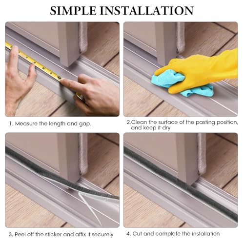 Weather Stripping Door Window Seal, 33Ft Self-Adhesive Brush Door Soundproofing Seal Strip for Sliding Windows and Door Frames, 0.35 Wide X 0.2 Inch Thick, Gray - size: 0.35" Wide x 0.2" Thick
