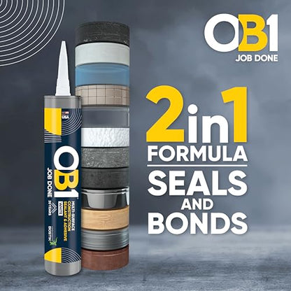 OB1 Universal Caulk Sealant & Adhesive White 10.1oz | Professional Grade Premium All-in-One Advanced Hybrid 2-in1 | Water Resistant Internal & External | Shrink Crack UV & Fade Resistant | 1 Cartridge - color: White, size: 10.1oz (Pack of 12)