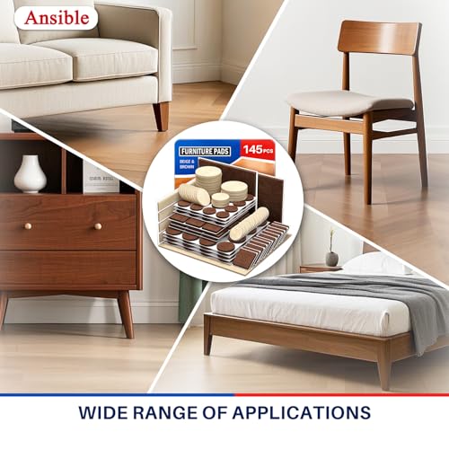Ansible 145 PCS Felt Furniture Pads, Furniture Pads for Hardwood Floors, Chair Leg Feet Wood Floor Protectors (Brown and Beige) - size: 145 PCS Brown & Beige