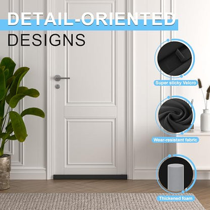 SYIPO Door Draft Stopper, Under Door Sound Blocker - Blocks Noise, Cold/Hot Air, Bugs, Smells, ect. Easy Install Sound Proof Bottom Door Gap Filler & Seal - Fits 30” to 38” Door, Black