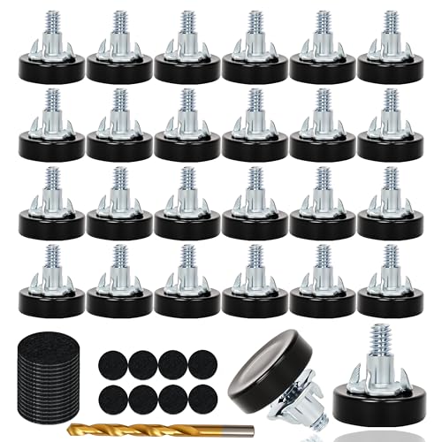 24 PCS 1/4" Thread Furniture Feet Levelers,Furniture Leveling Feet with T-Nuts,Suitable for Tables, cabinets, Chairs, Stool Legs (24, 1/4" Leveling Feet/with Drill bits) - color: Black 24 Pack, size: 1/4 in with T nut & drill bits