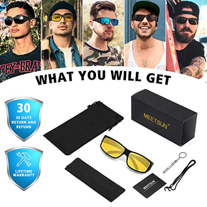 MEETSUN Fit Over Glasses Sunglasses for Men Women,Wrap Around Sunglasses Polarized UV400 Protection - color: (Z1)black Frame-night Vision Lens