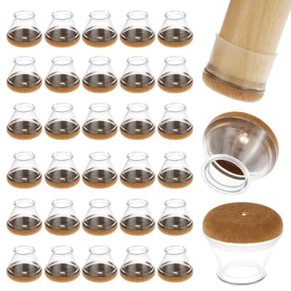 QWORK Silicone Chair Leg Floor Protectors with Felt Pads, 32 Pack, Fits 3/4” to 1-3/16" Diameter for Hardwood Floors, Noise Reduction & Non-Slip Protection Furniture Pads Silicone Caps