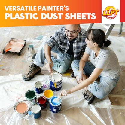 LLPT Tape and Drape 59.1”(Unfolded) x 66 Ft Each 2 Pack Pre-Taped Masking Film 0.27 Mil Painters Plastic Drop Cloth for Auto Wall Furniture Painting Protection (MFT1502) - size: 59.1 Inch X 66 Ft
