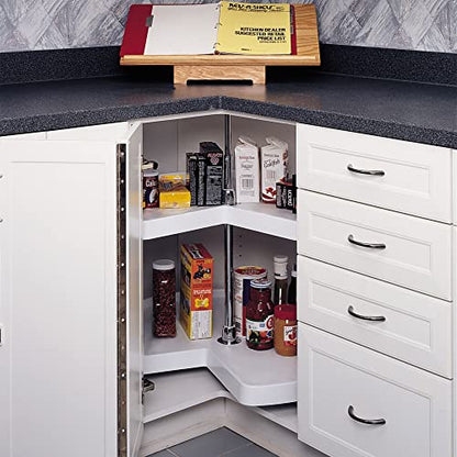 Rev-A-Shelf 32" Kidney Shaped Dual Tier Lazy Susan Organizer for Corner Base Kitchen Cabinets, Plastic Home Storage Shelves, White, 6472-32-11-52 - size: 32 In.