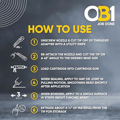OB1 Universal Caulk Sealant & Adhesive Black 10.1oz | Professional Grade Premium All-in-One Advanced Hybrid 2-in1 | Water Resistant Internal & External | Shrink Crack UV & Fade Resistant | 1 Cartridge - color: Black, size: 10.1oz (Pack of 2)