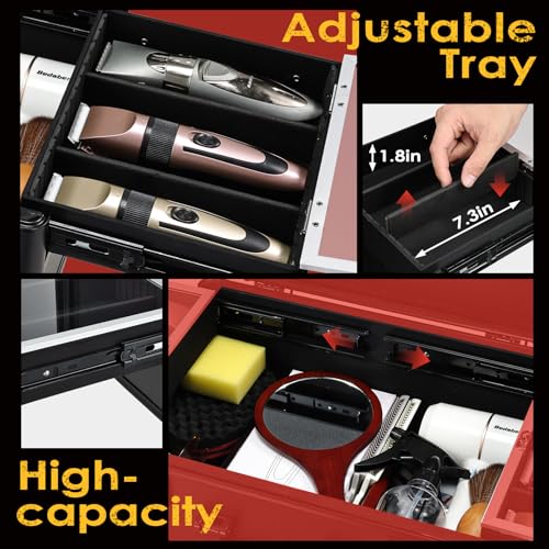 Yueieoun Barber Case 6 Clippers Sliding Tray, Profesional Barbers Briefcase Tool Case, Barber Cases for Clippers and Supplies, Hair Scissors Trimmer Organizer, Salon Hair Grooming Hard Travel Suitcase - color: Black Sliding Trays