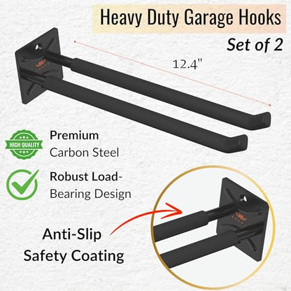 Ladder Hangers for Garage Wall - Hooks Heavy Duty - Hooks for Garage Wall Hanging - Shed, Yard and Garage Tool Hanger for Folding Chairs, ladders and Garden Tools