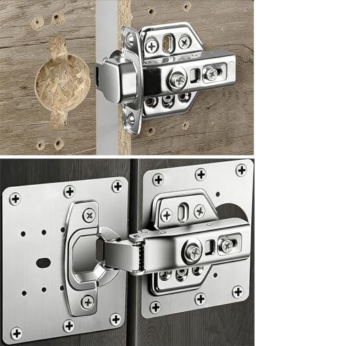 2Pack 180 Degree Cabinet Hinges for Older Cabinets,Stainless Steel Repair Plate,Concealed Hinge,Lazy Susan Cabinet Door Hinge Frameless﻿(Full Overlay)