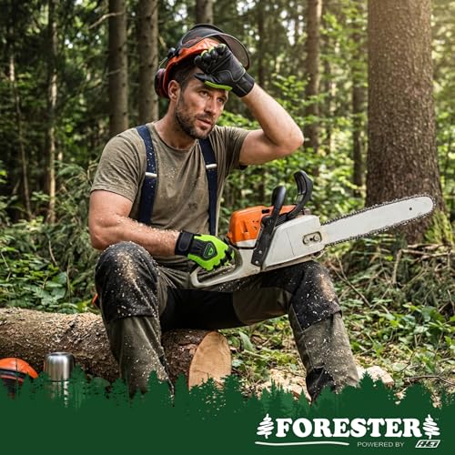 FORESTER Hi-Vis Chainsaw Gloves | Anti-Vibration Leather Safety Gloves for Chainsaw Work, Logging & Tree Cutting | Cut-Resistant Protection - size: XX-Large