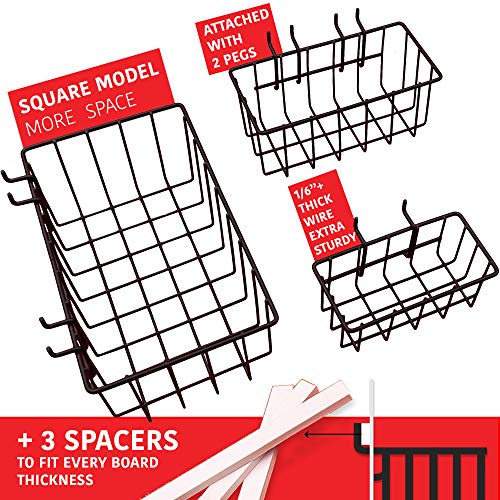 Extra Thick 60pcs Pegboard Accessories Organizer Kit | 1/4 Inch Peg Board Attachments | Peg Board Hook Set and Pegboard Basket Set for Tools - Heavy Duty - Does Not Fall Out Off The Board