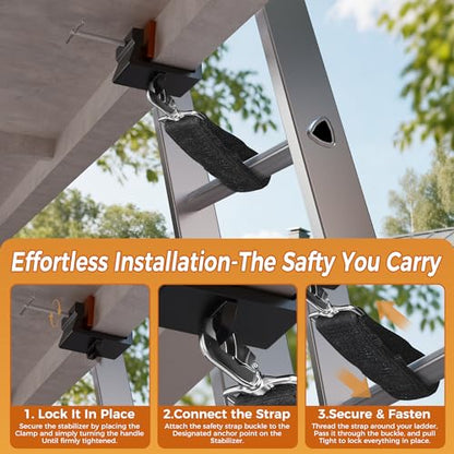 Ladder Stability Anchor,Ladder Satety Clamp,Ladder Stabalizer with 2FT & 3FT Ladder Straps,Ladder Gutter Guard & Anti-Slip Fall Protection Kit,Ladder Accessories for Maximum Safety
