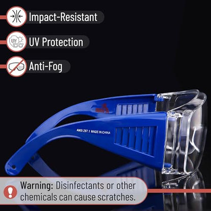 UNCO- Safety Goggles Over Glasses, Protective Goggles, Anti Fog, Work, Safety Glasses Over - color: Red and Navy Blue Handle, size: 2 Pack