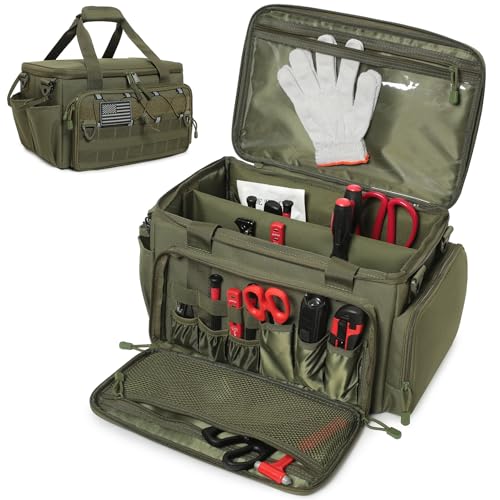 15-Inch Tool Bag Multi-purpose Tool Organizer Bag For Men with Shoulder Strap, Tactical Range Bag Work Tote for Repairman, Carpenters, Handymen (Army Green) - color: Army Green