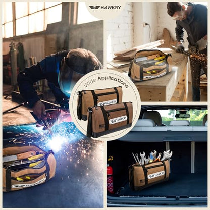 HAWKRY Heavy Duty Canvas Tool Bag Set of 2 – Waterproof Canvas Zipper Pouch, Garden Tool Bag, Construction Bags Heavy Duty, Small Zipper Pouch, Motorcycle Tool, Multipurpose Fishing Bag - color: Beige, Brown