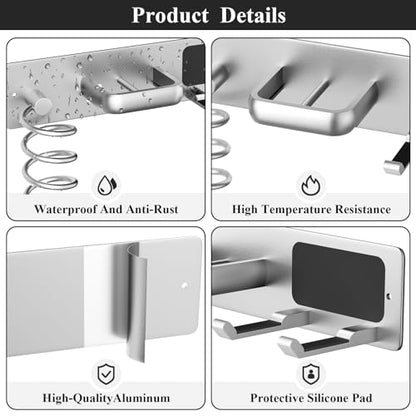Tindbea Hair Dryer Holder Curling Iron Holder Flat Iron, Blow Dryer Holder Wall Mount, 3 in 1 Bathroom Hair Tool Organizer Rack for Universal Dryer, Silver Color - color: Silver