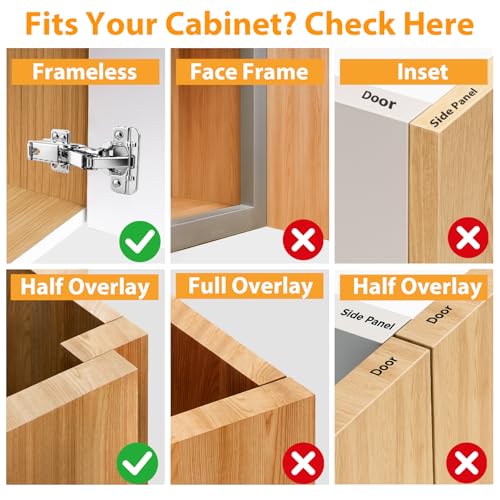 TamBee 1/2 Inch Overlay 175 Degree Cabinet Door Hinges 48mm Frameless Soft Close Lazy Susan Hinges for Corner Kitchen Adjustable,2 Pcs/1 Pair (Half Overlay) - style: 175° Half Overlay