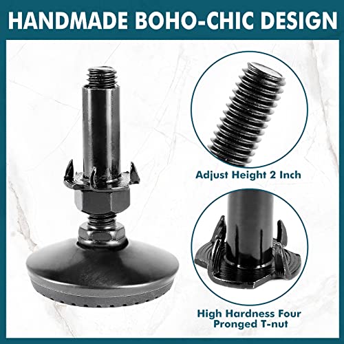 Zernmiarder M10 Adjustable Leveling Feet with 4-Pronged T Nut, Rubber Leg Levelers Heavy Duty Furniture Levelers with 2" Thread Length for Cabinet Table Chair Raiser - Black, 8Pcs - color: Black, size: M10 x 50mm