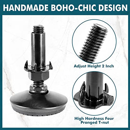Zernmiarder M10 Adjustable Leveling Feet with 4-Pronged T Nut, Rubber Leg Levelers Heavy Duty Furniture Levelers with 2" Thread Length for Cabinet Table Chair Raiser - Black, 8Pcs - color: Black, size: M10 x 50mm