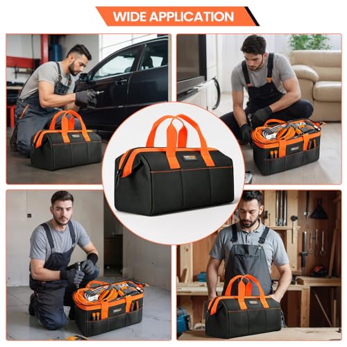 Tool Bag, Large Tool Organizer Bag with 18 Pockets,15.7x 11.4x 9.8 inch, Heavy Duty 600D Fabric, Black and Orange - size: 14.2inch