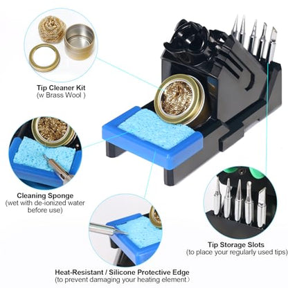 YIHUA 936A II Soldering Iron Station Kit, 65W with Intelligent Working Light. Easily Adjustable from 392℉～896℉. With Plug-in Iron Handle, a Solder Iron Stand, Solder Wire & 5 extra Solder Tips.