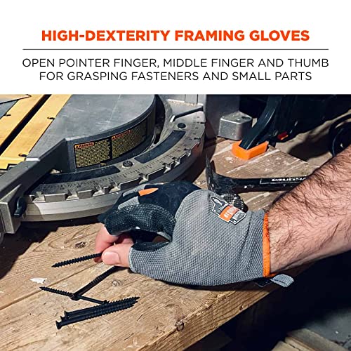 ProFlex 720 Framer Work Glove, High Dexterity, Padded Palm, XX-Large,Gray - size: 2X-Large (Pack of 1)