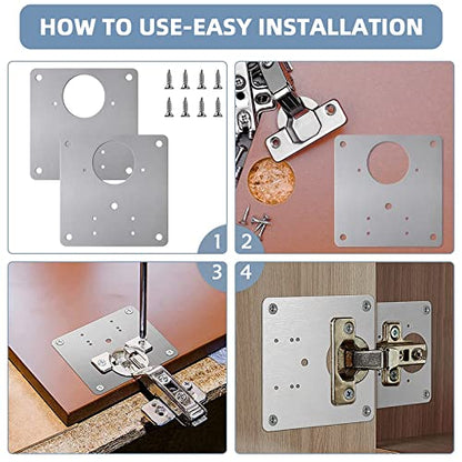 16 PCS Hinge Repair Kit - Cabinet Hinge Repair Plate Stainless Steel Door Hinge Repair Kit for Kitchen Cabinet Hinge Repair Brackets with Mounting Screws and Screwdrivers (16, 3.5"x3.5") - size: 3.5"x3.5"
