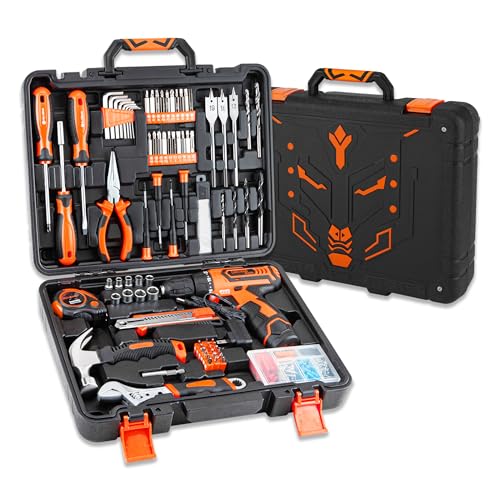 CARTMAN Power Tool Combo Kits with 12V Cordless Drill, Professional Household Home Tool Kit Set, DIY Hand Tool Kits for Garden Office House Repair, with a Robot Style Carry Box - style: 198 PC