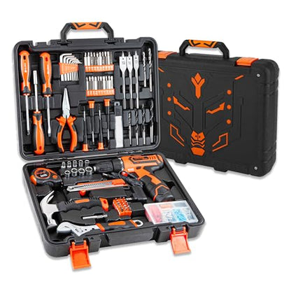 CARTMAN Power Tool Combo Kits with 12V Cordless Drill, Professional Household Home Tool Kit Set, DIY Hand Tool Kits for Garden Office House Repair, with a Robot Style Carry Box - style: 198 PC