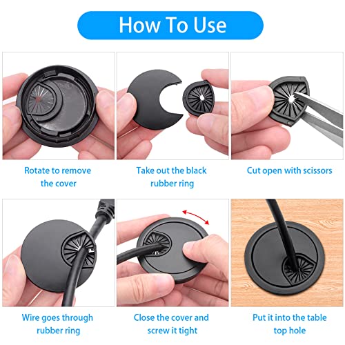 2 Pack 2 Inch Metal Desk Grommet for Wire Organizer, Black - color: Black-2Pack